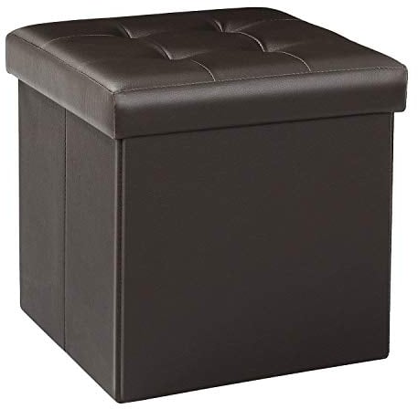Bonlife Storage Ottoman,Extra Seat,Foldable Small Ottoman Foot Rest,Ottoman with Storage,for Living Room,Bedroom,Brown,32 x 32 x 32 cm