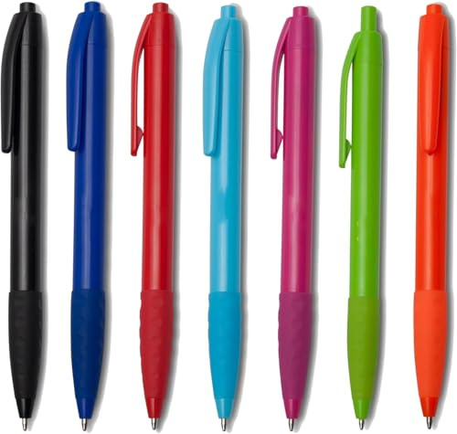 WPRO Kugelschreiber Manuel | 25-Stück Packung Set | Kunststoff | einziehbar | Gummigriff |schlicht | Basic |Farbenmix