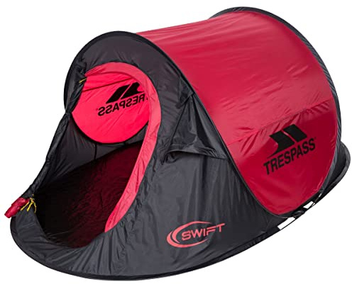 Trespass 2 Man Pop Up Tent Waterproof 2 Person Tent Taped Seams 245x145x100cm For Camping Hiking Festival with Carry Bag Swift