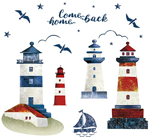 decalmile Lighthouse Wall Decals Seagull Sailboat Wall Stickers for Living Room Bedroom Home TV Wall Decor
