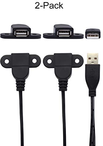 QiCheng&LYS Cavo di prolunga USB 2.0 maschio a doppia femmina, porta di ricarica a bordo per comodino, divano, veicolo elettrico, montaggio a pannello, con foro per vite, 1,5 m (2 pezzi)