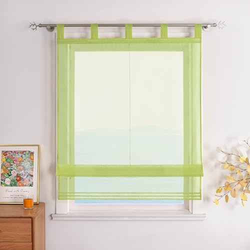 ESLIR Raffrollo mit Schlaufen Raffgardinen Gardinen Küche Transparent Schlaufenrollo Vorhänge Modern Voile Grün BxH 45x155cm 1 Stück