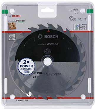 Bosch Accessories Lama Per Sega Circolare Standard For Wood (Legno, 190 x 20 x 1.6 mm, 24 Denti, Accessorio Per Sega Circolare A Batteria)