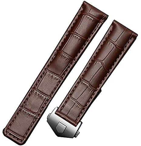 FOUUA Uhrenarmband Schwarzbraunes Echtleder-Uhrenarmband im Krokodil-Stil mit blauen Nähten für TAG Heuer Monaco & Targa Florio Modelle 19 mm 20 mm 22 mm