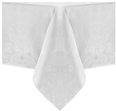 Elrene Caiden Elegance Damast-Tischdecke, Polyester, Weiss/opulenter Garten, 84 x 60 (Rectangular)
