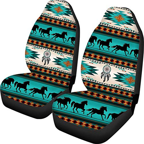 Coloranimal Stretch Autositze Abdeckungen Native American Pattern Stoff Sitz Protector Case Set von 2 Crazy Horse Pet Kissen/Matte Innenzubehör für Auto Fit Truck SUV Van