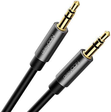 deleyCON 1,5m Jack Audio Stéréo Câble AUX 3,5mm Câble Jack Câble Audio Fiche Métallique Téléphone Mobile Smartphone Tablette Casque Récepteur Hi-Fi (Extra Fin & Flexible)