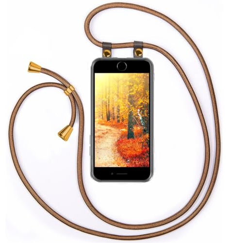 moex Handykette für iPhone 6s / iPhone 6 Hülle mit Band abnehmbar, Handyhülle mit Kette zum Umhängen, Handyband 155 cm lang Stoff Kordel Umhängehülle, Handy Umhängeband, Golden