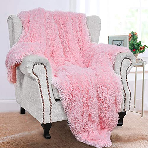BENRON Cobija de Color Rosa Claro, Mantas Suaves y peludas de Sherpa, Bonita Manta Rosa bebé, acogedora, mullida Manta de Piel sintética para Cama, sofá, Lavable, 50 x 60 Pulgadas