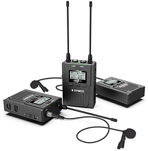 SYNCO Lavalier Mikrofon System Kamera UHF 96-Kanäle Wireless Dual Kabellos Funkmikrofon Set Ansteckmikrofon bis zu 120m Echtzeit-Überwachung für Interview DV DSLR Canon Sony Nikon Panasonic WMic-T2