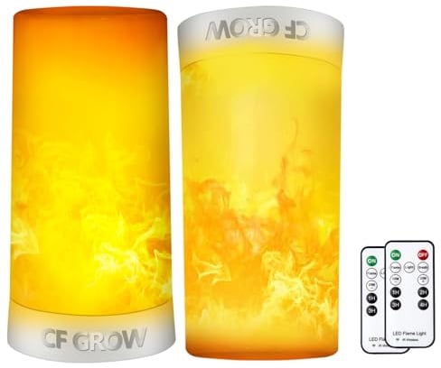 CFGROW Flameless Candle Light, 2 Pack LED Flame Effect Light with Remote & Timer, USB Rechargeable, Waterproof, 4 Modes, Yellow