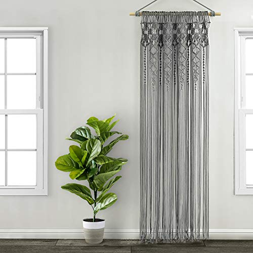 Lush Decor, strukturiertes Makramee-Fenstervorhangpaneel, Wanddekor, Raumteiler aus Baumwolle im Boho-Stil, 101,6 cm B x 213,3 cm L, Grau Weinfarben