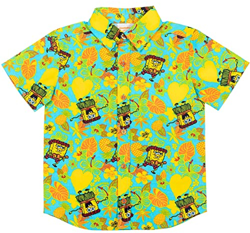 Nickelodeon Spongebob Hawaii-Hemd für Kinder, kurzärmelig, Knopfleiste, Hawaii-Hemd, Blau, 7-8