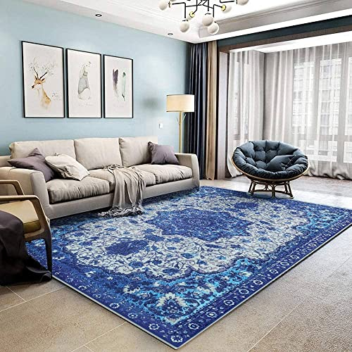 Tappeto Tradizionale Artistico Soffice per Camera da Letto e Soggiorno - Antiscivolo, Morbido e Moderno - Adatto per la Decorazione Domestica (Blu, 160x200cm)