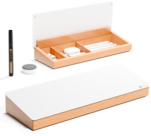 Glas-Schreibtisch-Whiteboard mit Holz-Organizer für kleines Bürozubehör, ästhetisches Whiteboard mit Schublade für Heimbüro-Kabine, Marker und Radiergummi im Lieferumfang enthalten Yeoux
