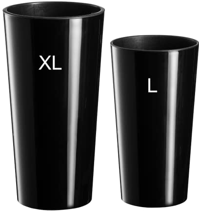 MELTOM Blumenkübel Rund Hochglanz Slim Blumentopf Pflanztopf mit Herausnehmbaren Einsatz (Schwarz, L + XL)