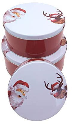 BURI Weihnachtsdosen 3er-Set Plätzchendose Gebäckdose Keksdose Vorratsdosen Deko rund, Variante:1
