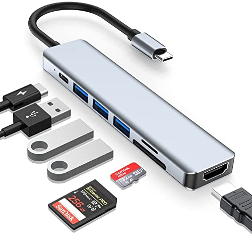 USB C Hub Multiport Adapter, Dveda 7 in 1 Portable USB Adapter, with 4K HDMI, PD, 3 USB 3.0 Ports, SD/TF for MacBook Pro,Google Chromebook Pixel & More Type C Devices