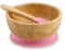 BIOZOYG Juego de bols de bambú redondo I Bol con ventosa y cuchara - Certificado FSC I bol madera de bambú para niños - Tazón de papilla y de cereales para bebés I Vajilla de bambú redonda rosa