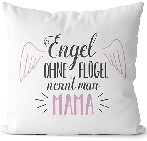 JUNIWORDS Kissen, Engel ohne Flügel nennt Man Mama, Weiß-Hellgrün, 2-farbig (1005174)