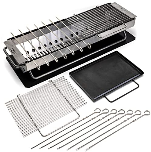 Hickory Summit Hibachi Grill Outdoor Complete Kit - Yakitori Grill - Japanese Tabletop Grilling - Konro Mangal - Binchotan Charcoal BBQ - Perfect for the Park and Your Backyard