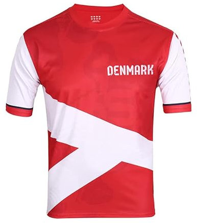 YuanDiann 2022 Katar Fußball Weltmeisterschaft T-Shirt Kurzarm Rundhals Fanshirt Trainingsshirt Stretch Casual Atmungsaktiv Sport Shirt Bedrucken Fussballtrikot Dänemark L