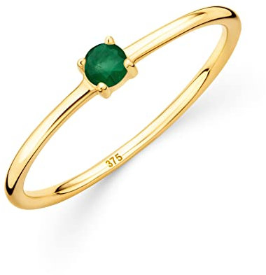 OROVI Damen Goldschmuck, Verlobungsring mit Smaragd, Gold Ring mit Solitaire Edelstein Geburtsstein grün, 9 Karat (375) Gelbgold