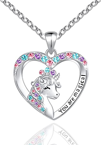 MAKOBLESSMOMO Einhorn Herz Halskette für Mädchen, You are Magical Einhorn Schmuck Geschenke für Mädchen Mütter Tochter Enkelin Nichte