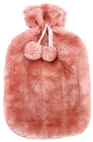 2L Hot Water Bag Cover Faux Fur Hand Warmer Plush Cloth Imitation Rabbit Fur Hot Water Bottle Decoration for Winter Supplies Gifts (Pink)