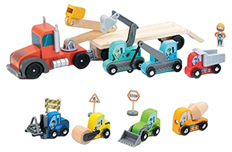 Colcolo 8-teiliges Baufahrzeug aus Holz, Spielzeugfahrzeuge, Bauspielzeug-Set, technisches Auto, Spielzeug, Gabelstapler, Spielset für Mädchen, Kinder,