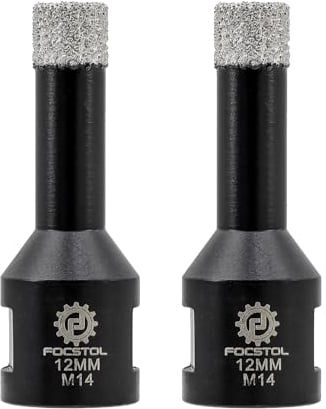 FOCSTOL Punte per Trapano Diamantate - 2 pezzi 12mm Sega a Tazza Diamantata per Porcellana Ceramica Piastrella Marmo Granito Quarzo M14 Filettatura