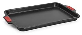 Woll Bakeware Backblech, 33 x 23 cm, mit hitzebeständigen Silikongriffen bis 230°C, PFAS-frei, zweilagige Antihaftbeschichtung, aluminisierter Stahl, schwarz