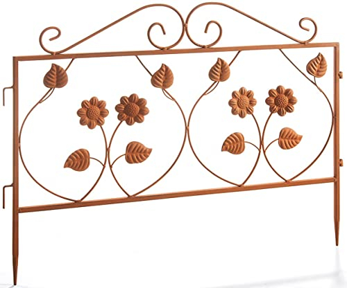 Kobolo Gartenstecker Leaves, 58x46 cm, braun, Metallzaun in Rostoptik, dekorativer Beetstecker & Rankhilfe, stabiles Zaunfeld, ideal für den Außenbereich