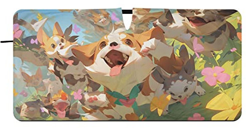 Auto-Sonnenschutz für Welpen im Gras unter blauem Himmel, faltbar, für die Frontscheibe, Autozubehör, blockiert UV-Strahlen, Größe M