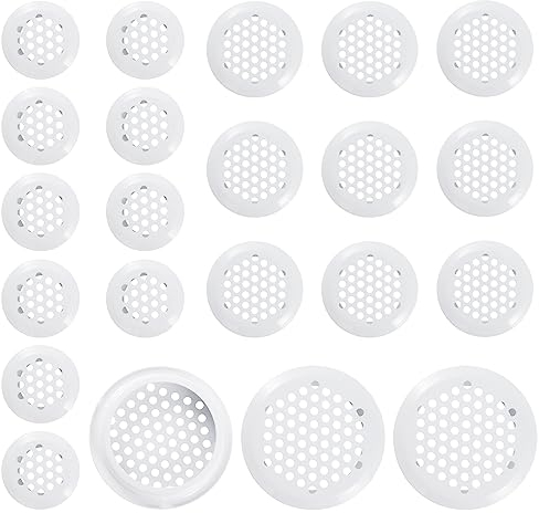Mynoozi 30 Stück Edelstahl Lüftungsgitter (10pcs 25mm+10pcs 35mm+10pcs 53mm), Rund Lüftungsgitter Edelstahl Entlüftungsloch Lüftungsgitter für Badezimmer, Küche, Garage (Weiß)