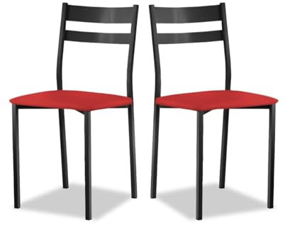 ASTIMESA - Silla de Comedor o Cocina de Metal Negra - Asiento Polipiel en Color Rojo - 2 Unidades - 38 cm (Ancho) x 45 cm (Alto Asiento) x 85 cm (Alto Total) x 40 cm (Fondo)