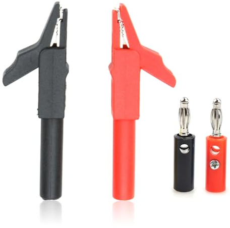 YUFFQOPC 2 Stück Krokodilklemmen 2 Stück 4mm Bananenbuchse,vollisolierte Krokodilklemmen mit 4mm Bananenbuchse Kupfer Federzwingen Bananenstecker für Multimeter Kabel elektrische Prüfung(Rot Schwarz)