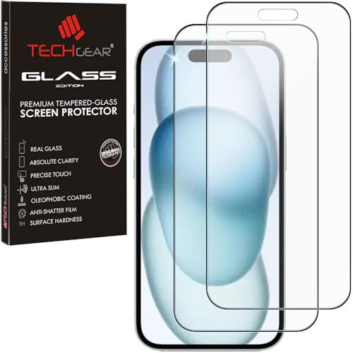 TECHGEAR [2 Pack Anti Glare Screen Protector for iPhone 16 Plus/iPhone 15 Plus - MATTE 3D GLASS Edition Genuine Tempered Glass Full Screen Protector Guard for iPhone 15 Plus/iPhone 16 Plus 6.7