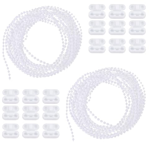 20 Meter Rollokette mit 20 Stück Kettenverbinder,Rollo Kette Ersatzteile Rollo Perlenkette Ersatzteil für Rollos Jalousien Vertikaljalousien Lamellenvorhänge (Weiß)