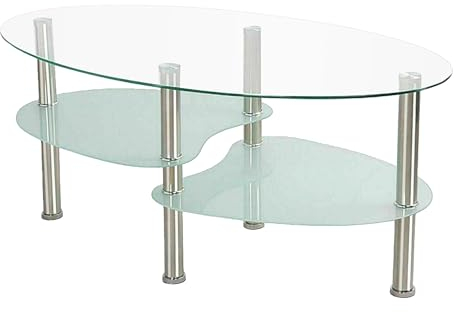 XUANYU 3 Ebenen Wohnzimmertisch aus Glas Moderner Couchtisch mit Strauraum Beistelltisch für Wohnzimmer, Balkon, Terrasse, Garten, Büro (Transparent-weiß 90×50×43 cm)