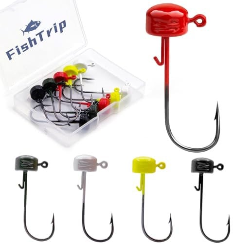 FishTrip Ned Rig Jighead Angeln – 10 Stück Jigköpfe, Haken ohne Unkraut in Shroom-Form, Gewichtskopf für Crappie Barschangeln (0,9 g)
