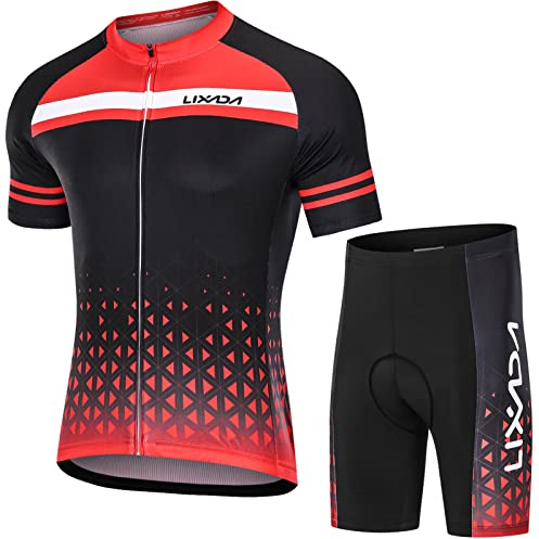 KOCAN Men Cycling Jersey Set Atmungsaktives,schnell trocknendes Kurzarm- und gepolsterte Shorts MTB Cycling Outfit Set,Fahrradbekleidungsset
