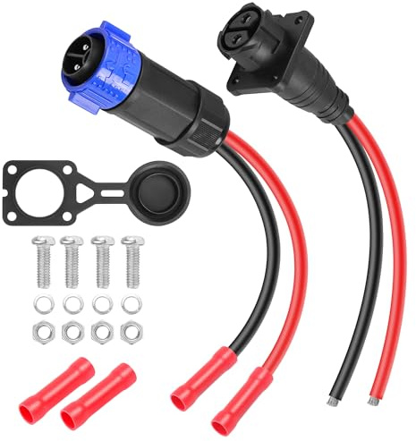 CERRXIAN Trolling Motor sckot connector, Trolling Motor Plug and Receptacle Quick Connect Kit, Heavy-Duty 2-Prong 12V, 24V, 36V or 48V for Marine Boat, Kayak Trolling Motor, 8AWG Cable Wire