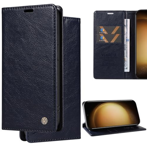 Ammeer Hülle für Samsung Galaxy J5 2016, Prämie Flip Folio Cover PU Leder Magnetische Adsorption Stossfest Handy Tasche Smartphone Case Schutzhülle Wallet Ständer - Dunkelblau