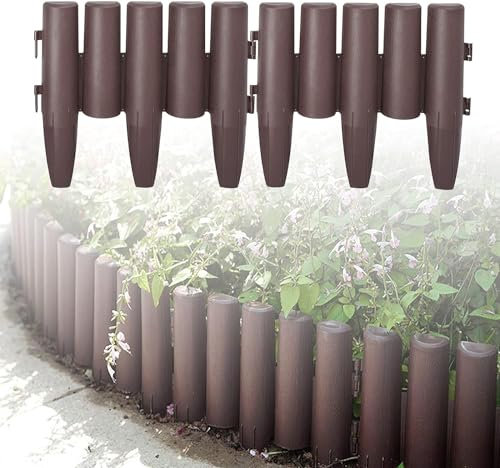 LARS360 11,2m Kunststoff Holzoptik Rasenkante Beeteinfassung Mähkante Garden Border Wetterfest Gartenpalisade Beetzaun 1 Element (L x H): 28 x 24cm Braun