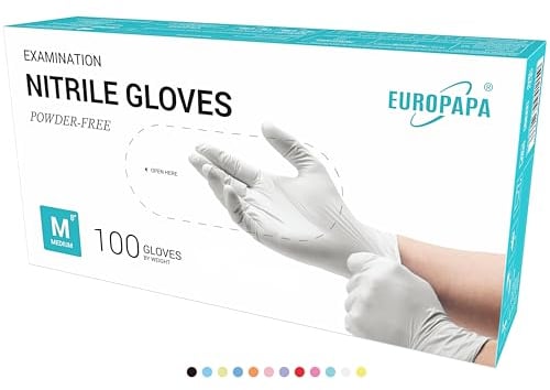 EUROPAPA® Lot de 100 gants jetables en nitrile sans poudre, sans latex, non stériles, sans latex, non stériles, sans latex, gloves disposibles (M, Blanc)