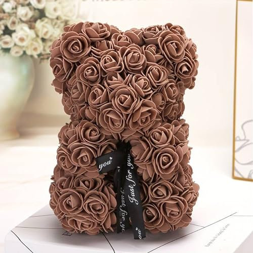 Der ROSENBÄR - Valentinstagsgeschenk für Ehefrau, Teddybär, Rosen, Blumenstrauß, Blumenbär, Geschenk, Geburtstagsgeschenk, Muttertagsgeschenk, Muttertag (von Partygeschenke24) (Braun)