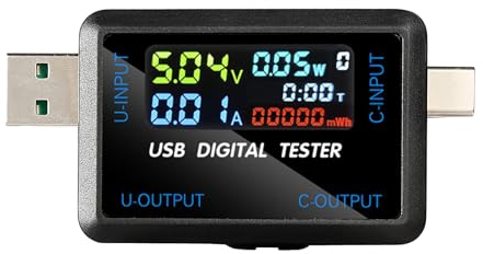 Ailao Tester USB Tester USB C Misuratore di corrente USB multifunzione Misuratore di potenza Multimetro digitale Tester di capacità Tester di corrente mobile (porta USB+porta Tipo C)