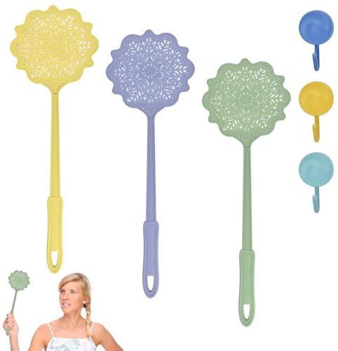 EMAGEREN Scacciamosche Manuale Scacciamosche in Plastica a Forme Delicate di Fiocchi di Neve Paletta Mosche con 3 Ganci per Mosche, Aanzare e Insetti,15.5 * 53cm