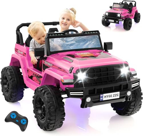 GOPLUS Voiture Electrique Enfants 2 Places 24V avec Télécommande 2,4G, 4x4 Electrique Enfants avec Vitesse 2,6-6k/h, Klaxon et Affichage, Lumineuse Charge 35KG pour Enfant 3-8 Ans(Rose)